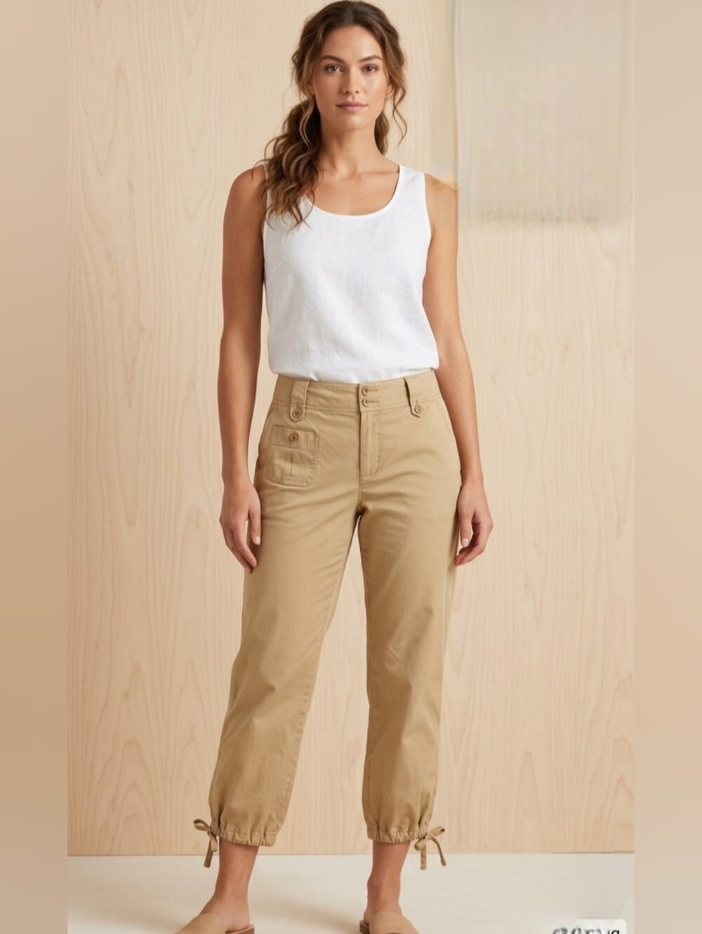 Lauren Ralph Lauren Beige Drawstring-Hem Cotton Pants